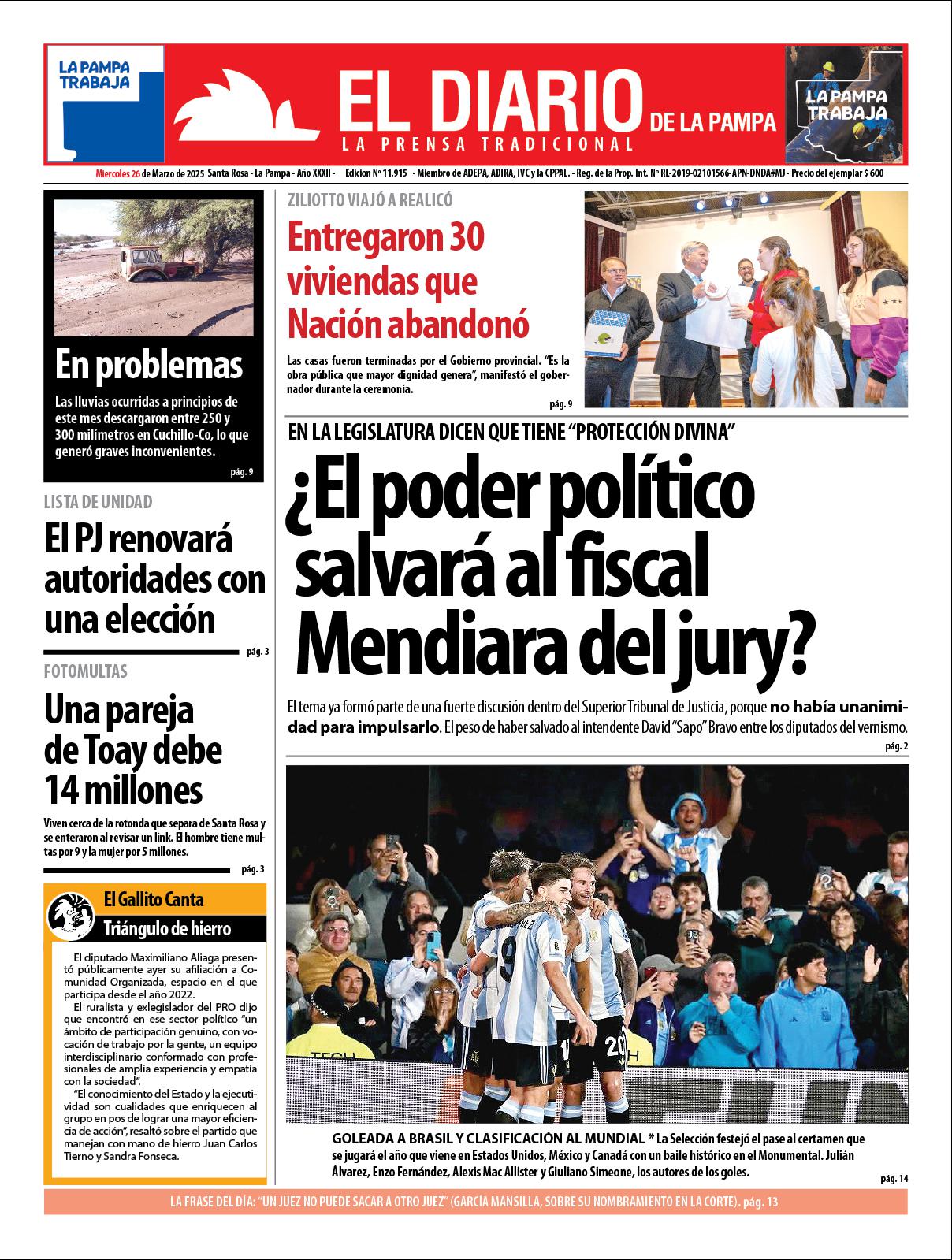 Tapa de El Diario en papel  mieacutercoles 26 de marzo de 2025